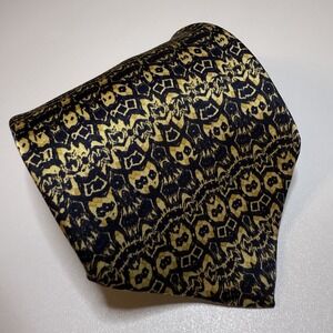 Vintage Italian 100% Silk Gold Blue 60"x3.5" Neck Tie Career Party 1995 Tie Rack